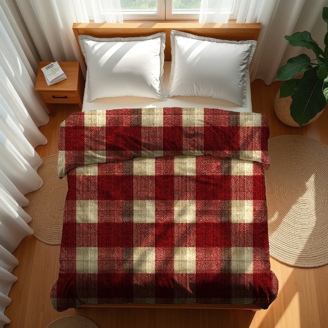 Elegant Burgundy Ivory Rust Red Plaid Pattern Duvet Cover (Creator Uploaded)