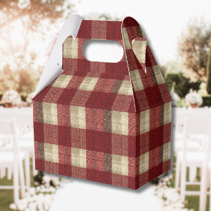 Elegant Burgundy Ivory Rust Red Plaid Pattern Favor Boxes