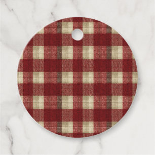 Elegant Burgundy Ivory Rust Red Plaid Pattern Favor Tags