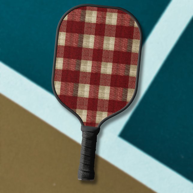 Elegant Burgundy Ivory Rust Red Plaid Pattern Pickleball Paddle (Creator Uploaded)