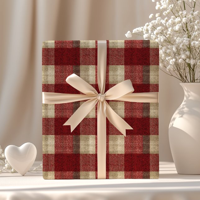 Elegant Burgundy Ivory Rust Red Plaid Pattern Wrapping Paper (Creator Uploaded)