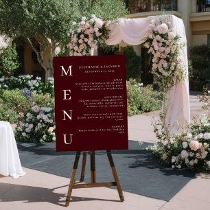 Elegant Burgundy & Ivory Wedding Bar Menu Foam Board