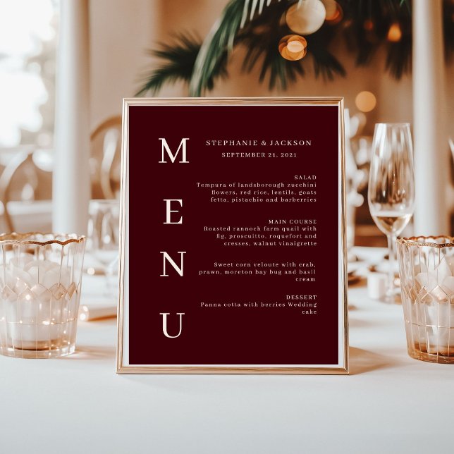 Elegant Burgundy & Ivory Wedding Bar Menu Poster (Creator Uploaded)