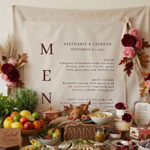 Elegant Burgundy & Ivory Wedding Bar Menu Tapestry