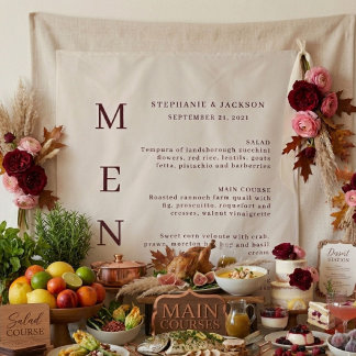 Elegant Burgundy & Ivory Wedding Bar Menu Tapestry