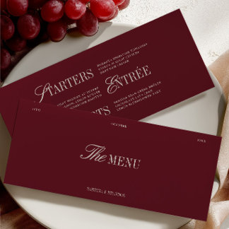 Elegant Burgundy & Ivory Wedding Dinner Menu Card