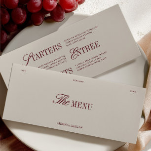 Elegant Burgundy & Ivory Wedding Dinner Menu Card