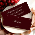 Elegant Burgundy & Ivory Wedding Dinner Menu Card<br><div class="desc">This elegant wedding menu card features a rich burgundy background with refined serif and script typography, creating a bold yet timeless design. The layout includes dedicated sections for starters, entrée, and desserts, offering your guests a stylish preview of the evening’s dining experience. Perfect for formal receptions, vineyard weddings, or classic...</div>