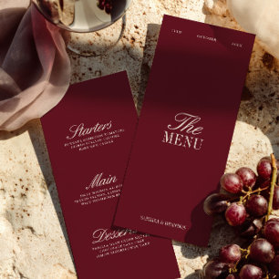 Elegant Burgundy & Ivory Wedding Dinner Menu Card
