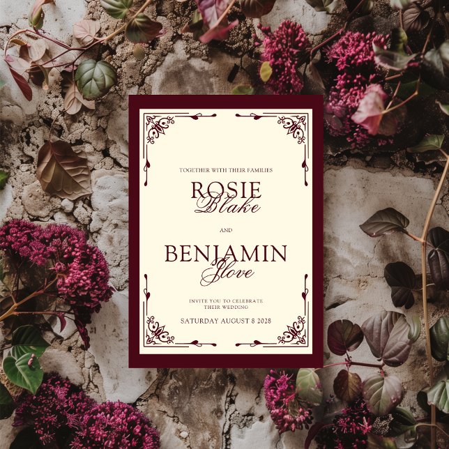 Elegant Burgundy & Ivory Wedding Invitation (Creator Uploaded)