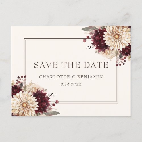 Elegant Burgundy Ivory Wedding Save The Date Announcement Postcard