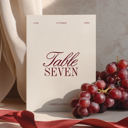 Elegant Burgundy & Ivory Wedding Table Number