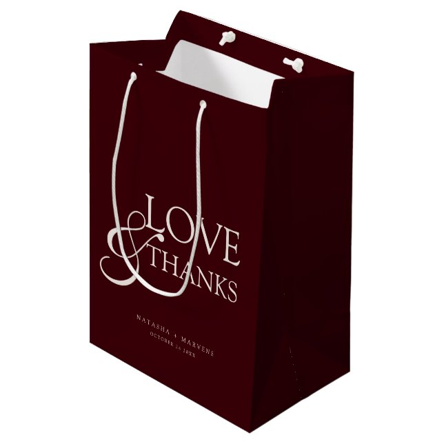 Elegant Burgundy & Ivory Wedding Thank You Medium Gift Bag (Front Angled)