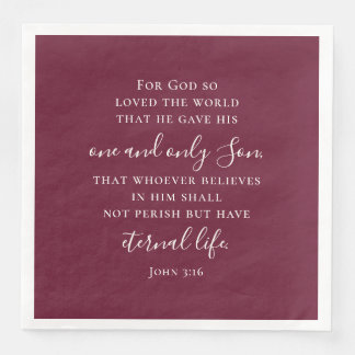 Elegant Burgundy John 3:16 Scripture Christmas Paper Dinner Napkins
