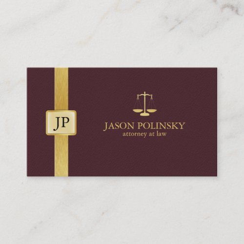 Elegant Burgundy Leather and Gold Attorney At Law Business Cards