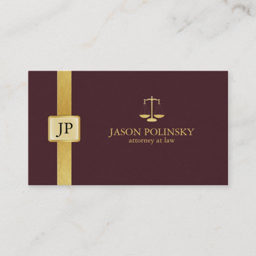 Customizable Elegant Burgundy Leather and Gold Attorney At Law Business Cards