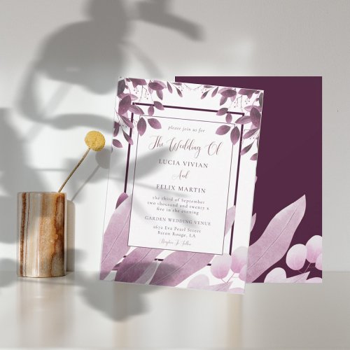 Elegant Burgundy Leaves QR Code Photo Wedding Invitation