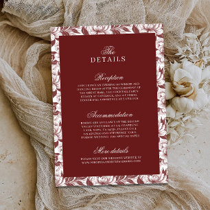 Elegant Burgundy Luxury Old Money Wedding Details Enclosure Card