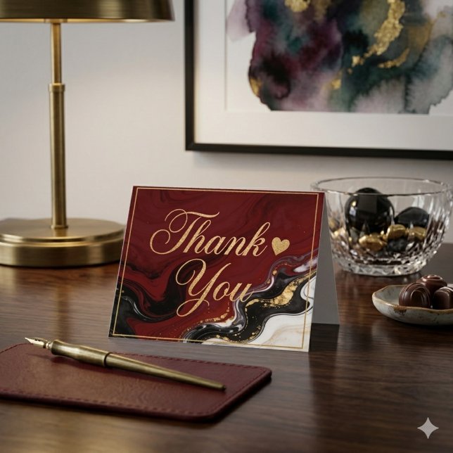 Elegant Burgundy Marble & Gold Thank You  Card (Creator Uploaded)