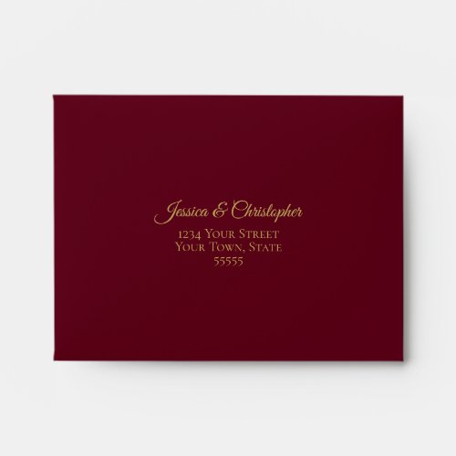 Elegant Burgundy Maroon and Gold Lace Wedding RSVP Envelope