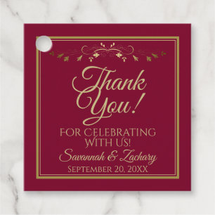 Elegant Burgundy Maroon & Gold Wedding Thank You Favor Tags