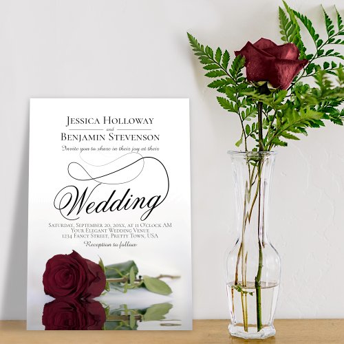 Elegant Burgundy Maroon Rose Classy Script Wedding Invitation