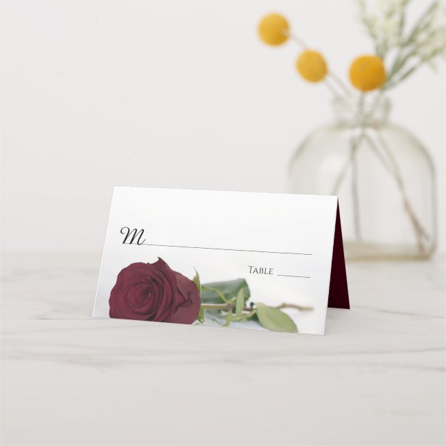 Elegant Burgundy Maroon Rose Wedding Write-In Place Card (Front)