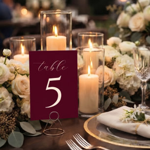 Elegant Burgundy Maroon Wedding Couples Initials Table Number