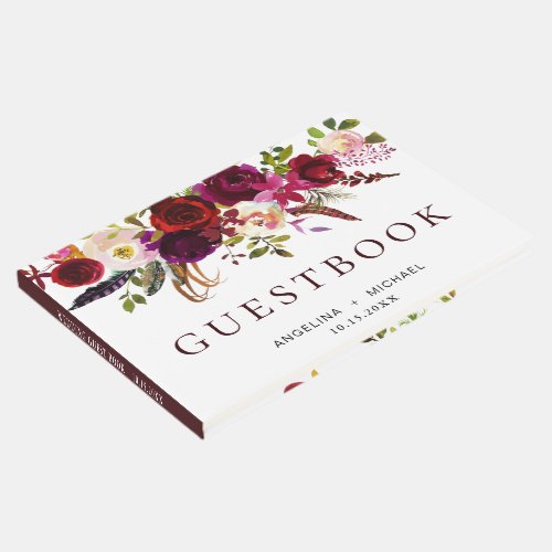 Elegant Burgundy Marsala Bohemian Floral Wedding Guest Book