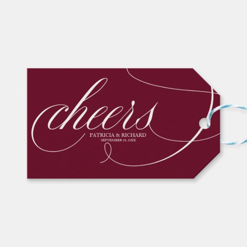 Elegant Burgundy Marsala Cheers Wine Bottle Tags