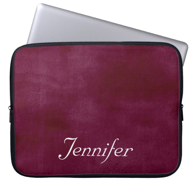 Elegant BURGUNDY MARSALA FAUX VELVET PERSONALIZED Laptop Sleeve (Front)