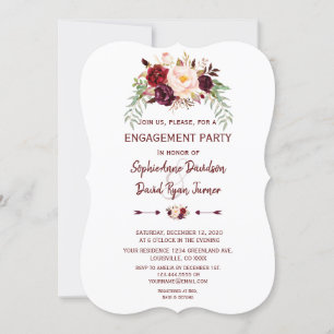 Elegant Burgundy Marsala Floral Engagement Party Invitation