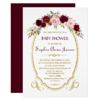 Elegant Burgundy Marsala Floral Fall Baby Shower Card
