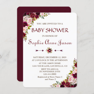 Elegant Burgundy Marsala Floral Fall Baby Shower Invitation