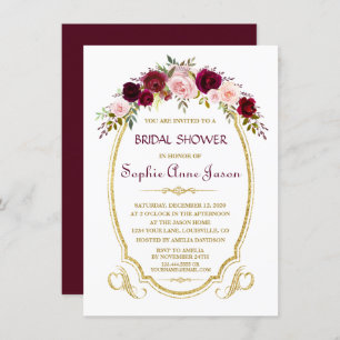 Elegant Burgundy Marsala Floral Fall Bridal Shower Invitation