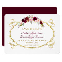 Elegant Burgundy Marsala Floral Fall Save The Date Card