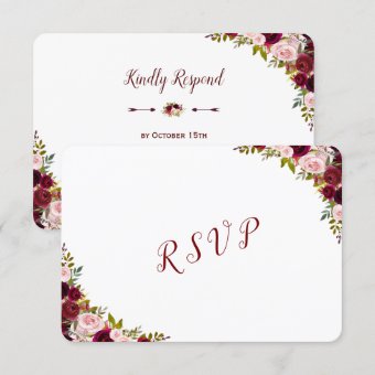 Elegant Burgundy Marsala Floral Fall Wedding RSVP | Zazzle