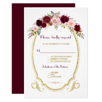 Elegant Burgundy Marsala Floral Fall Wedding RSVP Card