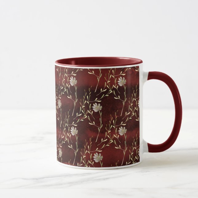Elegant Burgundy Marsala Floral Mug (Right)