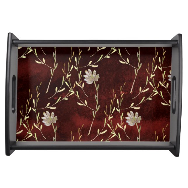 Elegant Burgundy Marsala Floral Serving Tray (Front)