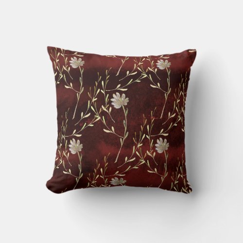 Elegant Burgundy Marsala Floral Throw Pillow