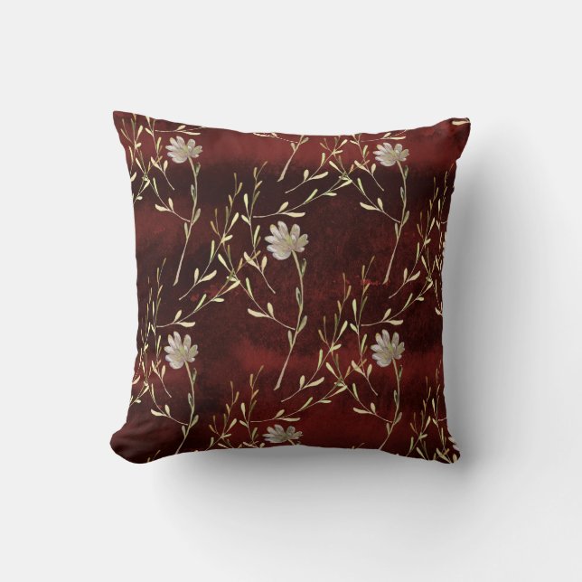 Elegant Burgundy Marsala Floral Throw Pillow (Front)