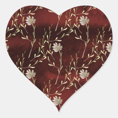 Elegant Burgundy Marsala Floral Wedding Heart Sticker