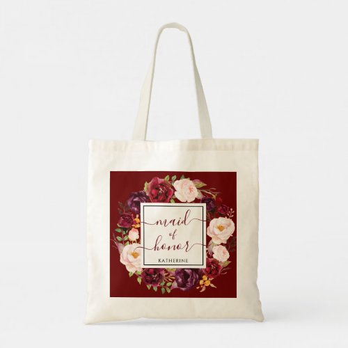 Elegant Burgundy Marsala Maid of Honor Wedding Tote Bag