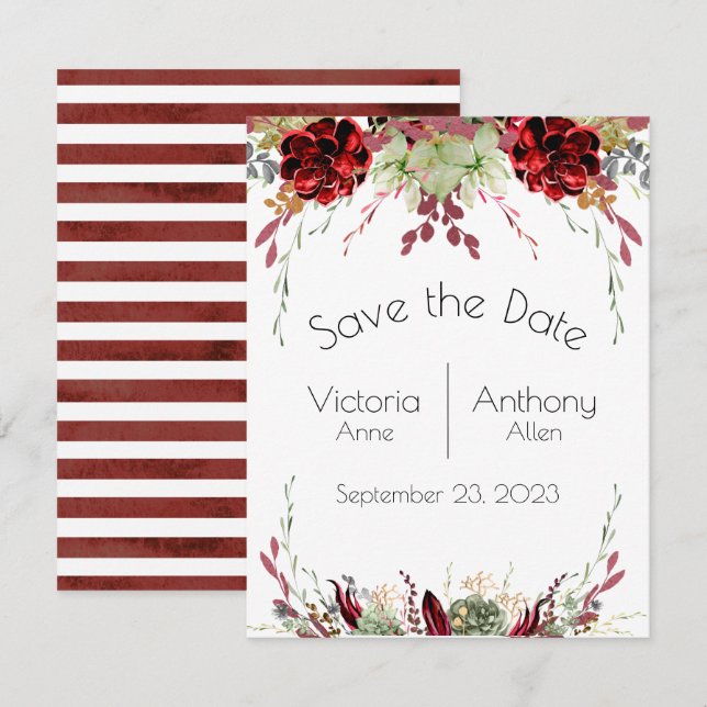 Elegant Burgundy Marsala Succulents Wedding Save The Date (Front/Back)