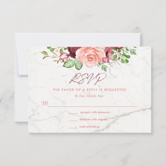 Elegant Burgundy Mauve Peach RSVP Enclosure Card (Front)