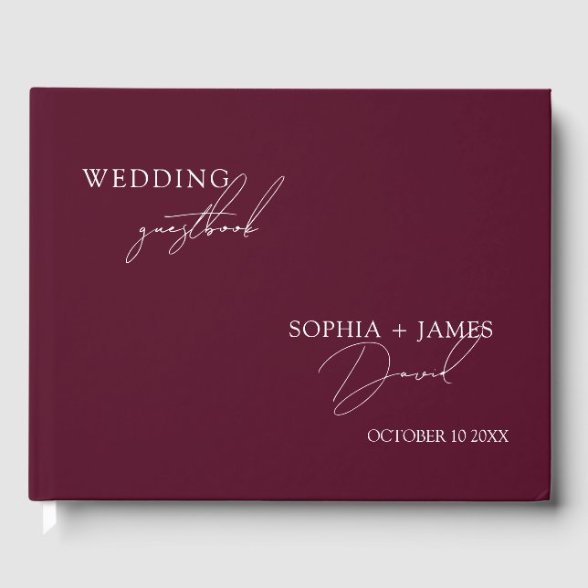 Elegant Burgundy Minimalist Wedding Guest Book (Front)