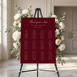 Elegant Burgundy Minimalist Wedding Seating Chart Foam Board