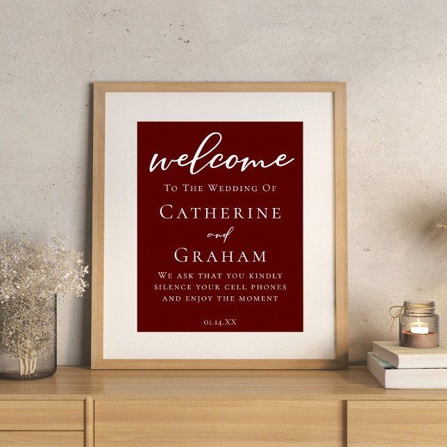 Elegant Burgundy Minimalist Welcome to Our Wedding Poster (Creator Uploaded)
