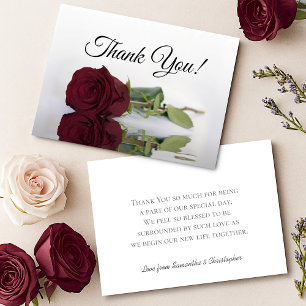 Elegant Burgundy Mirrored Rose Simple Wedding Thank You Card